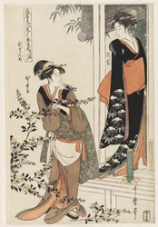 Szene 2, Vergleich berühmter Schönheiten und die loyale Liga, ca. 1797 (Farbholzschnitt)